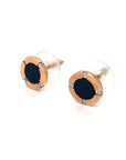 18K Rose Gold Round Onyx Diamond Earrings