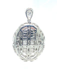 18K White Gold Coral Oval Diamond Happy Pendant