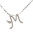 18K White Gold Stylish Wings Alphabet M Full Diamond Necklace