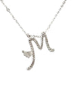 18K White Gold Stylish Wings Alphabet M Full Diamond Necklace