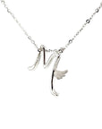 18K White Gold Stylish Wings Alphabet M Full Diamond Necklace