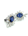 18K White Gold Blue Oval SAP Leaf MQ Diamond Earrings