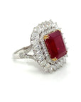 18K White Gold Emerald Shape Ruby Pear Halo Victorian Diamond Ring