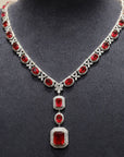 18K White Gold Party Major Glam Emerald Shape Ruby Luxe Diamond Necklace