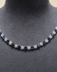 18K White Gold Oval Blue Sapphire Cluster Diamond Necklace