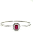 18K White Gold Emerald Ruby Halo Diamond Holo Round Bangle