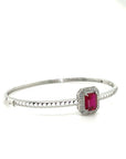 18K White Gold Emerald Ruby Halo Diamond Holo Round Bangle
