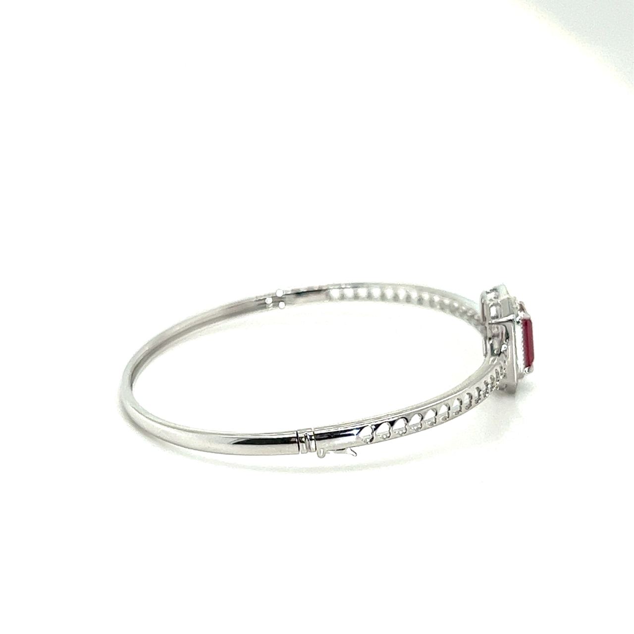 18K White Gold Emerald Ruby Halo Diamond Holo Round Bangle