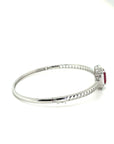 18K White Gold Emerald Ruby Halo Diamond Holo Round Bangle