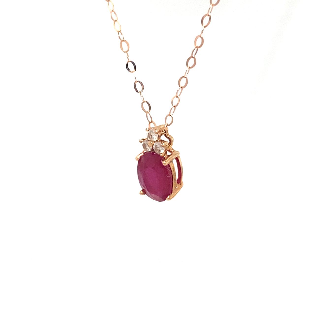 18K Rose Gold BV Oval Mini Ruby Triple Diamond Necklace