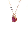 18K Rose Gold BV Oval Mini Ruby Triple Diamond Necklace