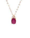 18K Rose Gold BV Oval Mini Ruby Triple Diamond Necklace