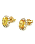 18K Yellow Gold Oval Yellow Sapphire Diamond Halo Earrings