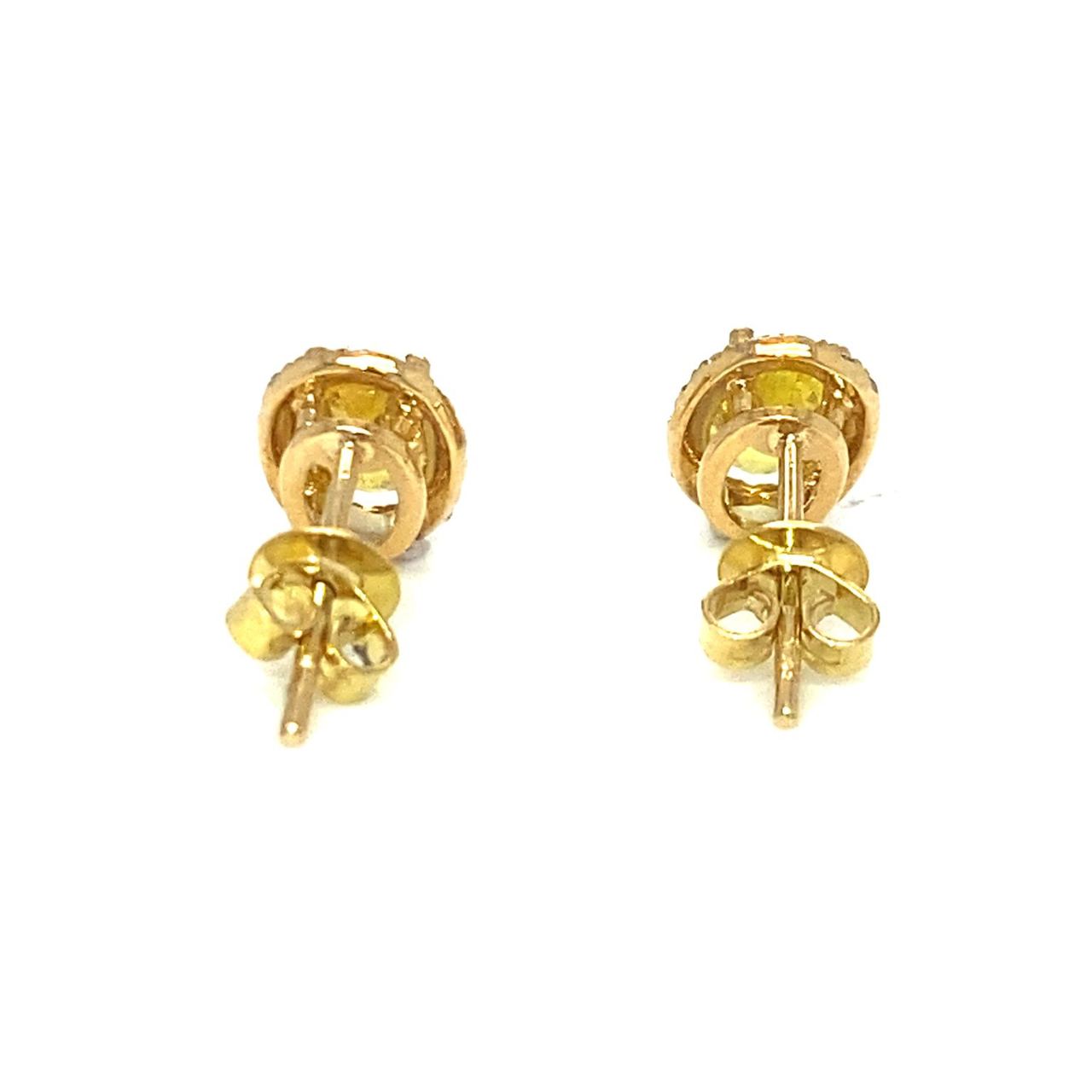 18K Yellow Gold Oval Yellow Sapphire Diamond Halo Earrings