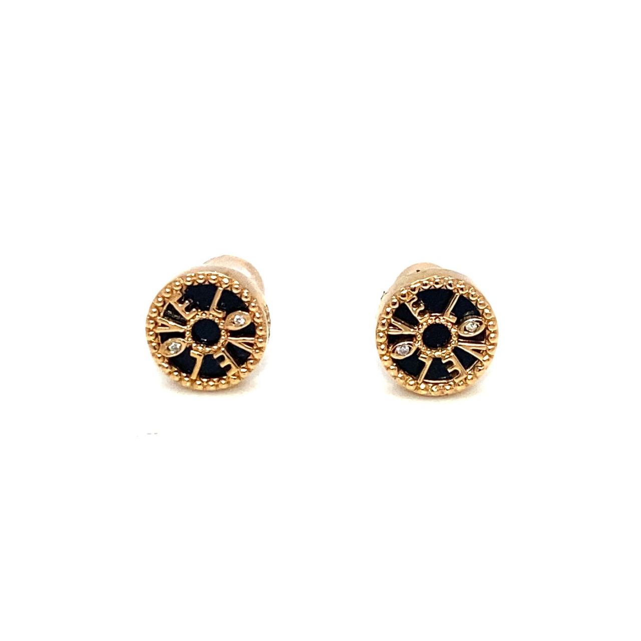 18K Rose Gold Baby Mini In Love Onyx Diamond Earrings