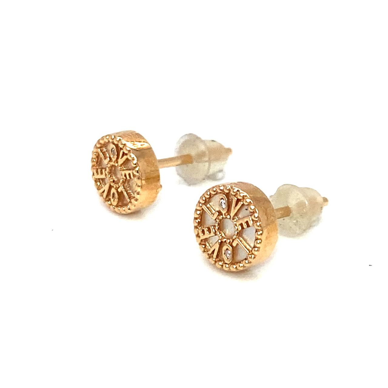 18K Rose Gold Baby Mini In Love Mother Of Pearl Diamond Earrings