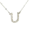18K White Gold Classic Alphabet U Full Diamond Necklace