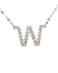 18K White Gold Classic Alphabet W Full Diamond Necklace