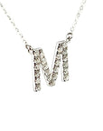 18K White Gold Classic Alphabet M Full Diamond Necklace