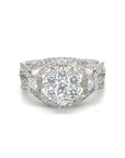 18K White Gold Line Layer Full Pave Lotus Cluster Diamond Ring