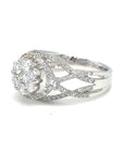 18K White Gold Line Layer Full Pave Lotus Cluster Diamond Ring