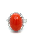 18K White Gold Oval Coral Bubble Side Diamond Ring