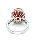 18K White Gold Oval Coral Bubble Side Diamond Ring