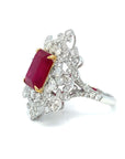 18K White Gold Ever Glow Ruby Em Shape Lace Diamond Ring
