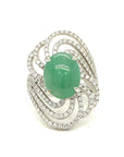 18K White Gold Wavy Jade DIamond Ring