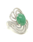 18K White Gold Wavy Jade DIamond Ring