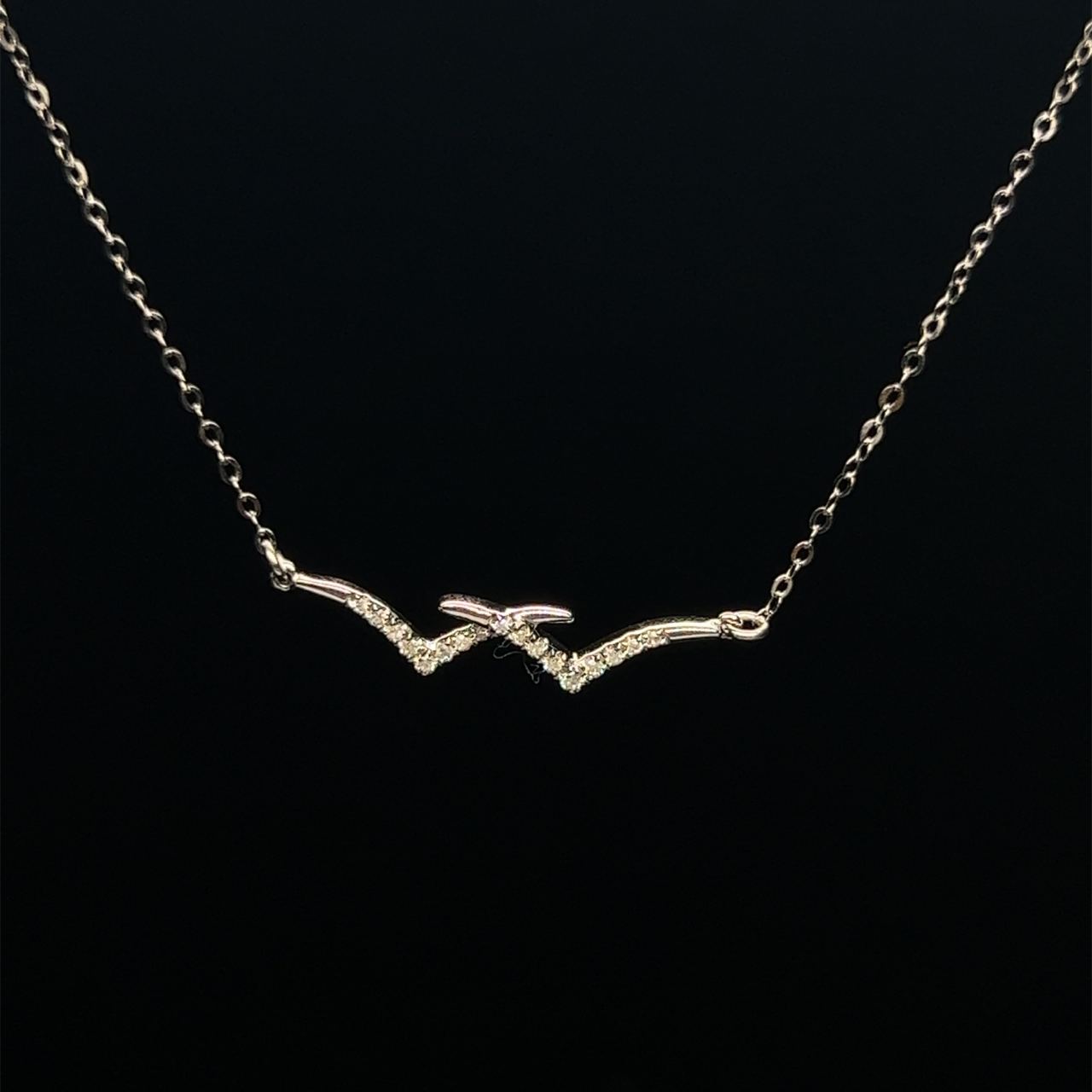 18K White Gold Crossover Double V Diamond Necklace