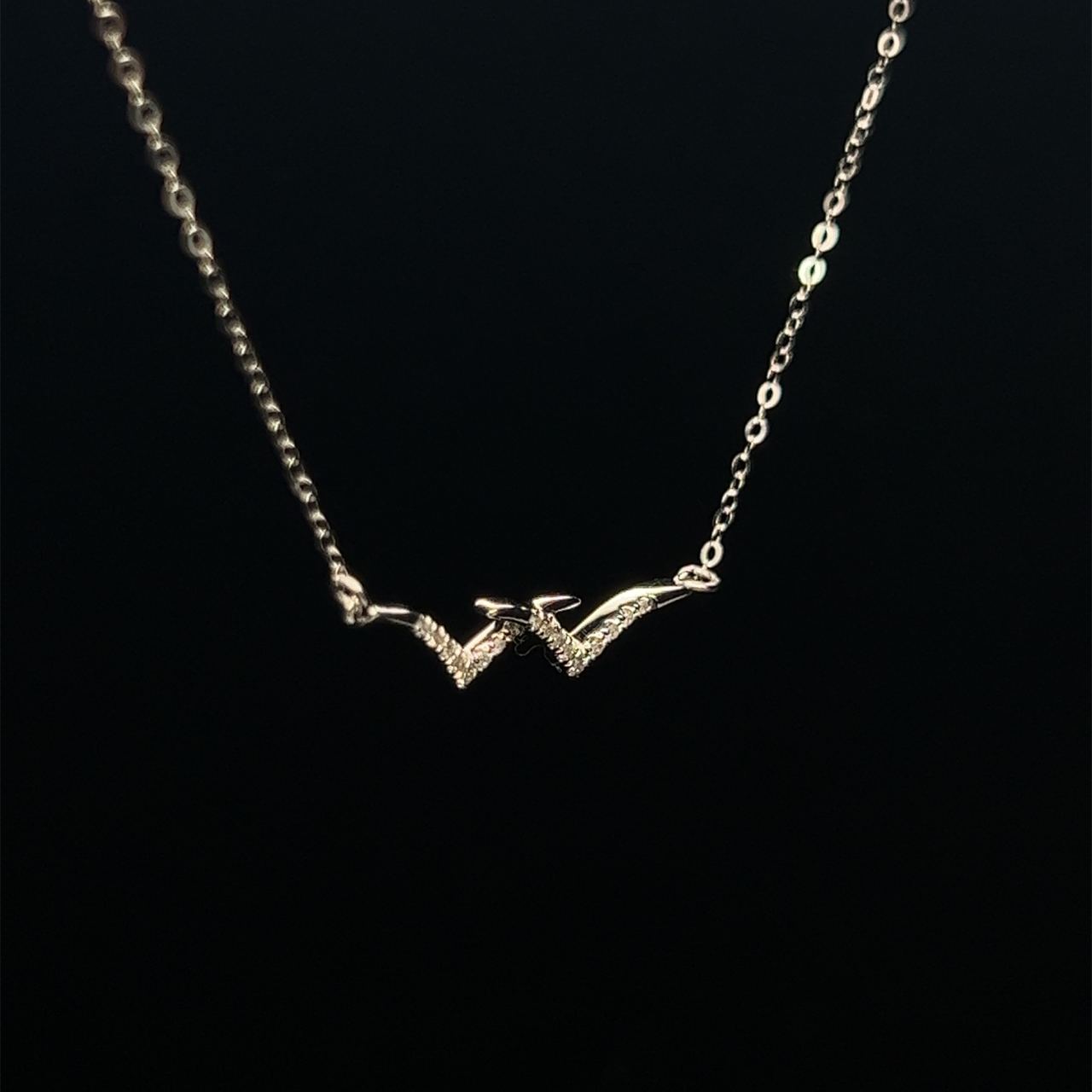 18K White Gold Crossover Double V Diamond Necklace
