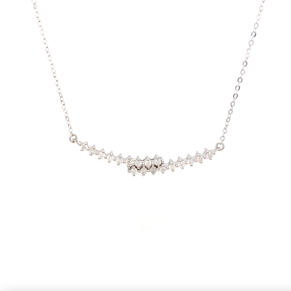 18K White Gold Crossover Diamond Row Smile Necklace