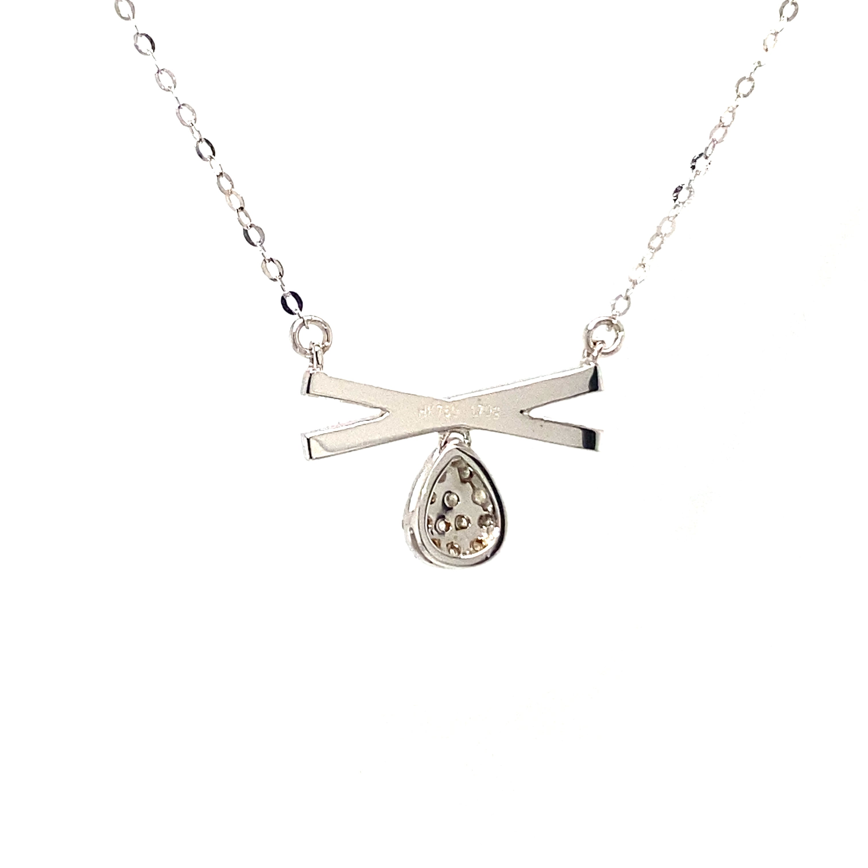 18K White Gold Cross Sign Drop Diamond Necklace