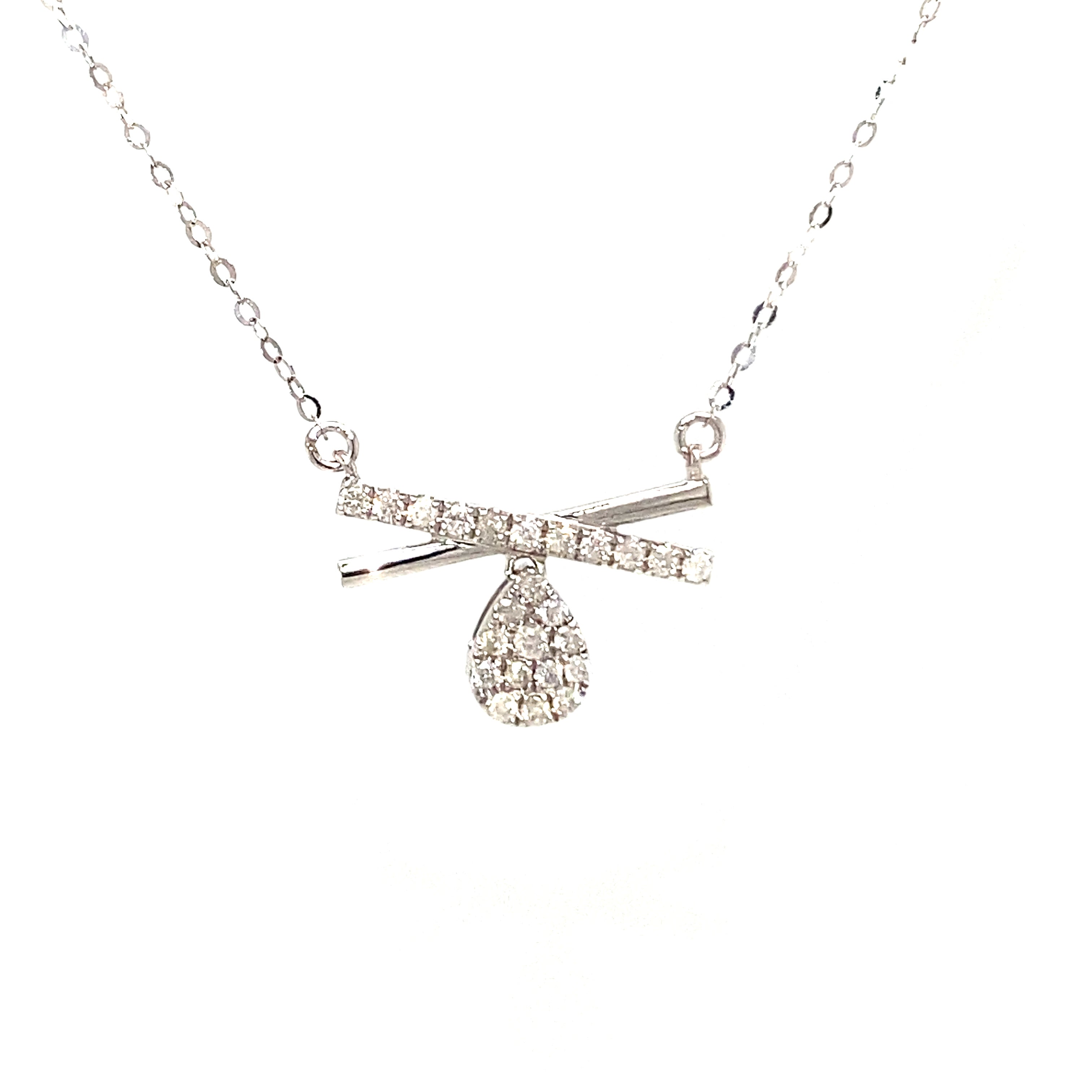 18K White Gold Cross Sign Drop Diamond Necklace