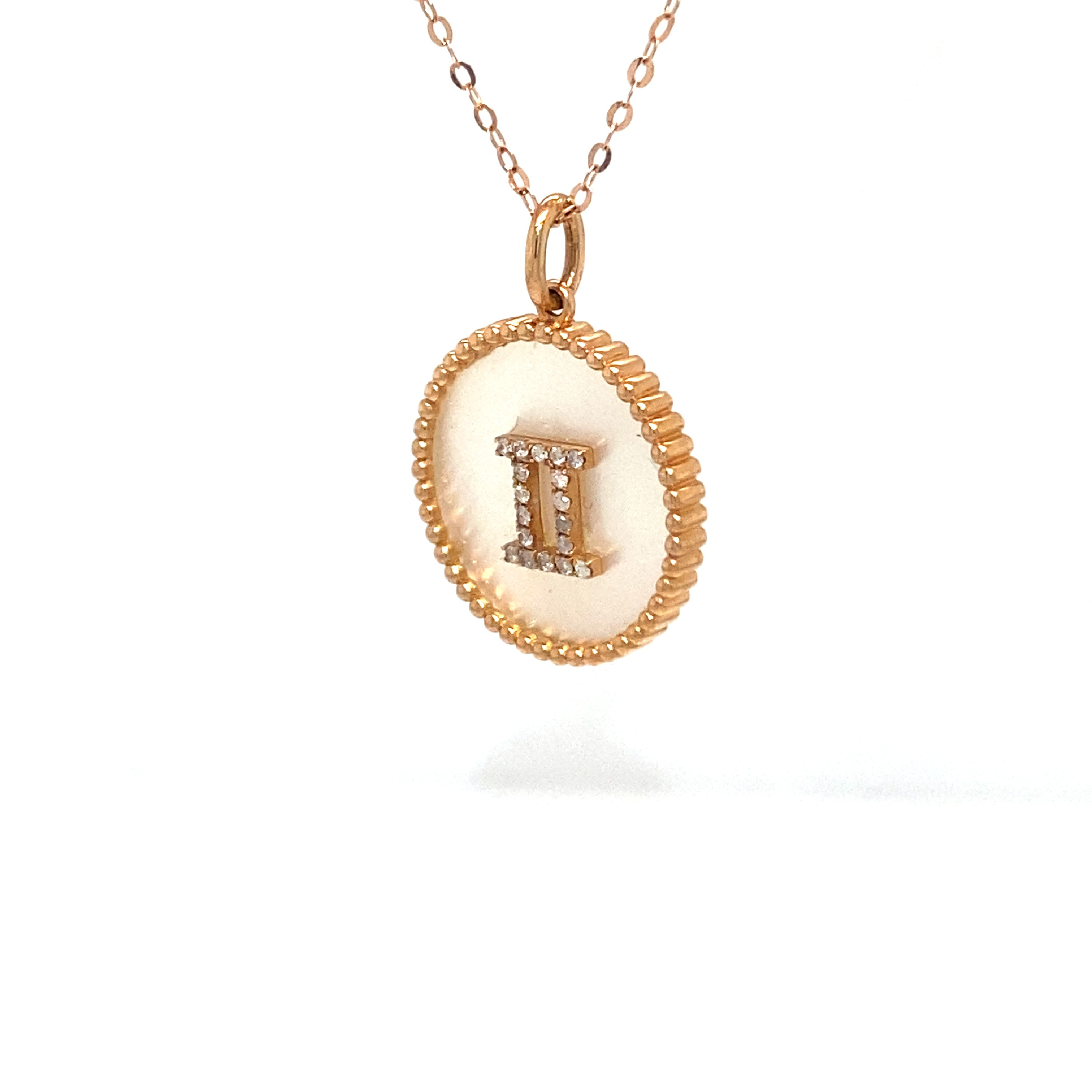 18K Rose Gold Gemini Zodiac Mother Of Pearl Diamond Necklace