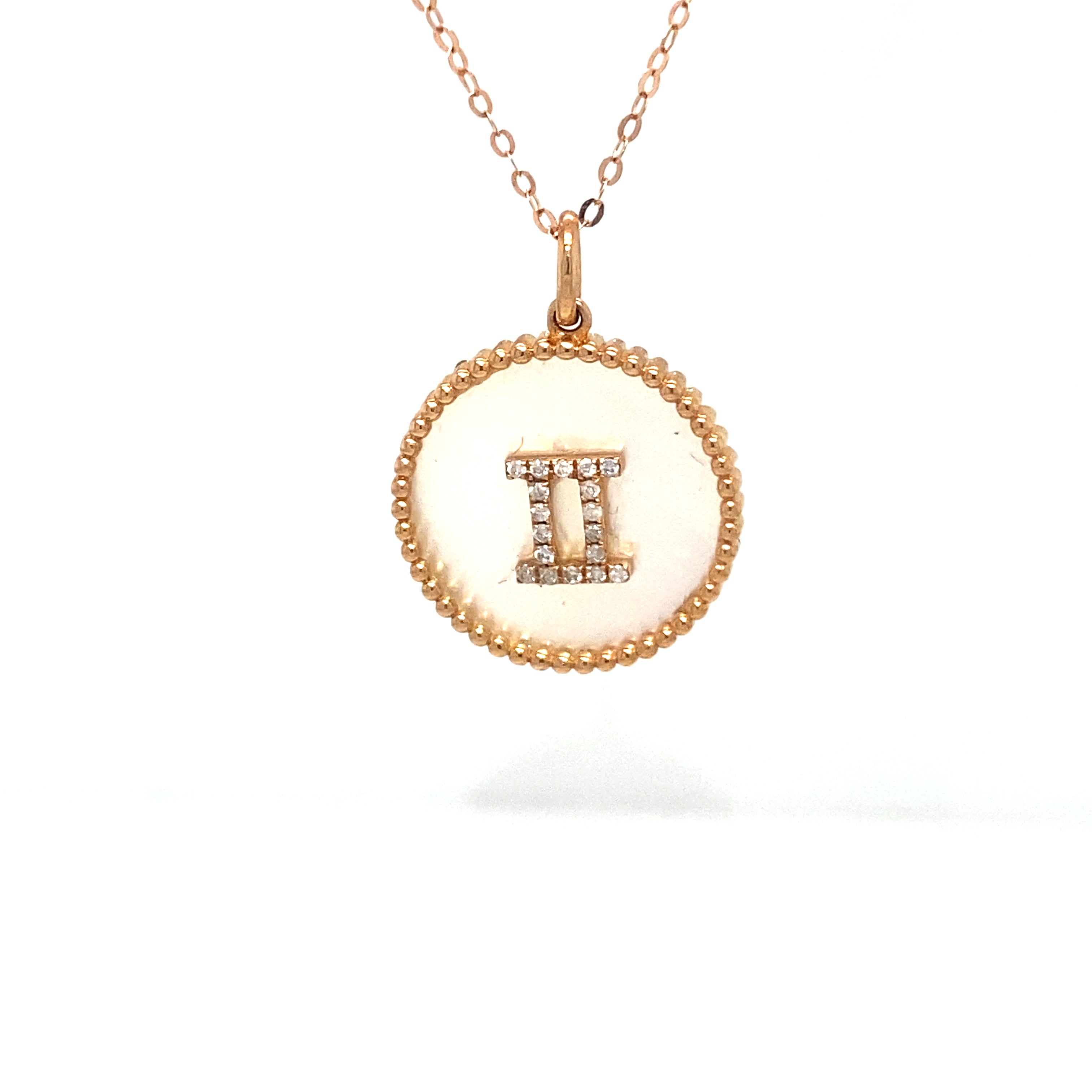 18K Rose Gold Gemini Zodiac Mother Of Pearl Diamond Necklace