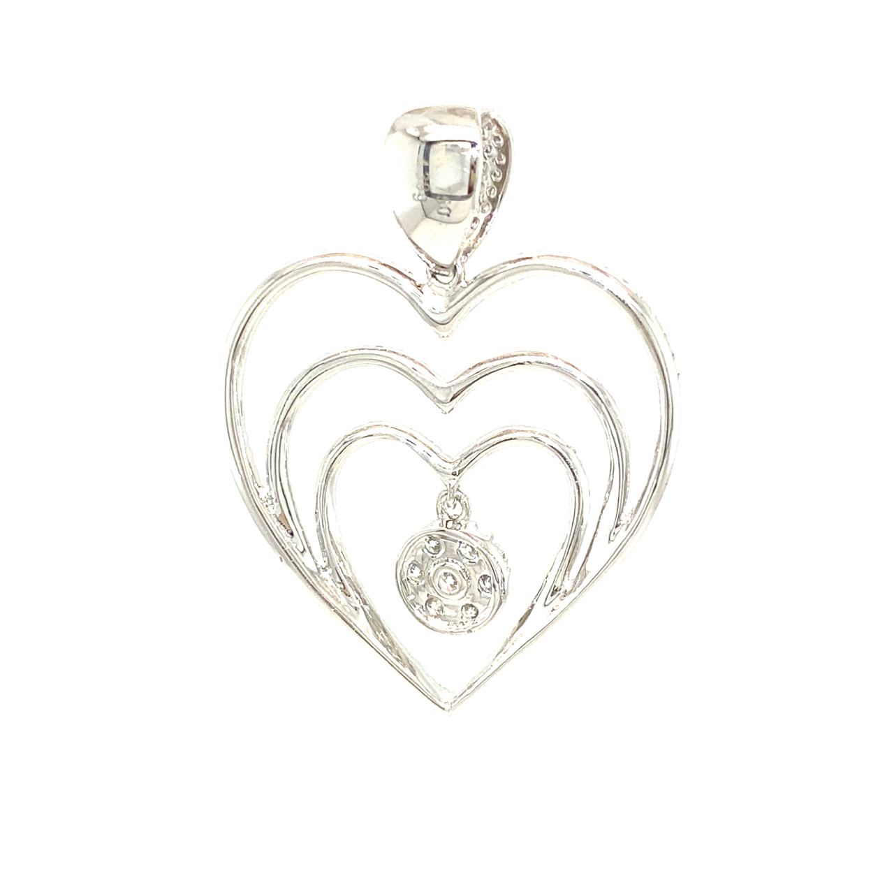 18K White Gold Triple Holo Pave Heart Cluster Diamond Pendant