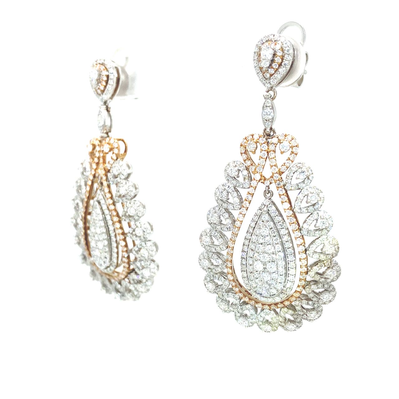 18K White Gold All the Curve Pave Diamond Pear Diamond Earrings
