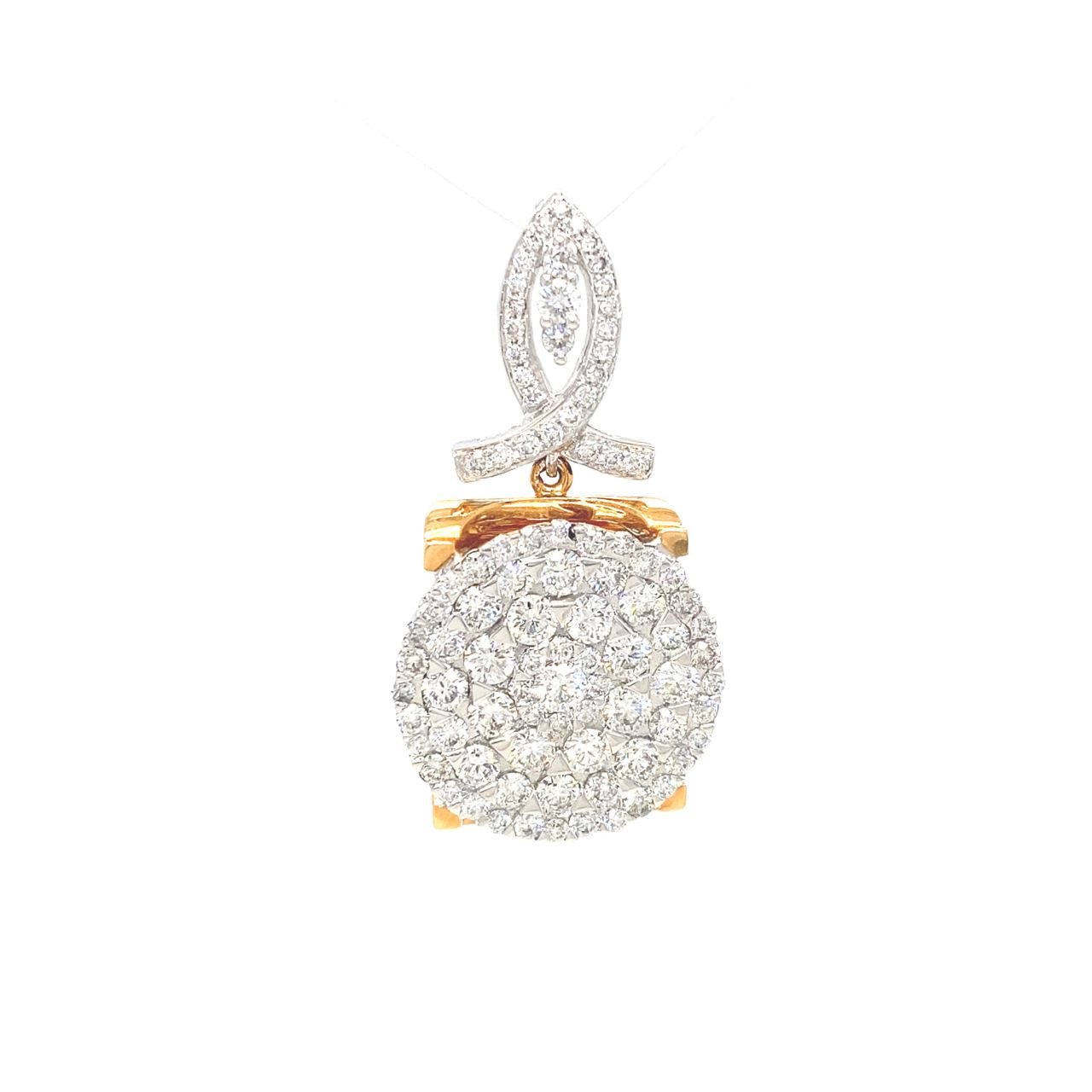 18K White Gold Duo Colour Only Round Flat Diamond Pendant