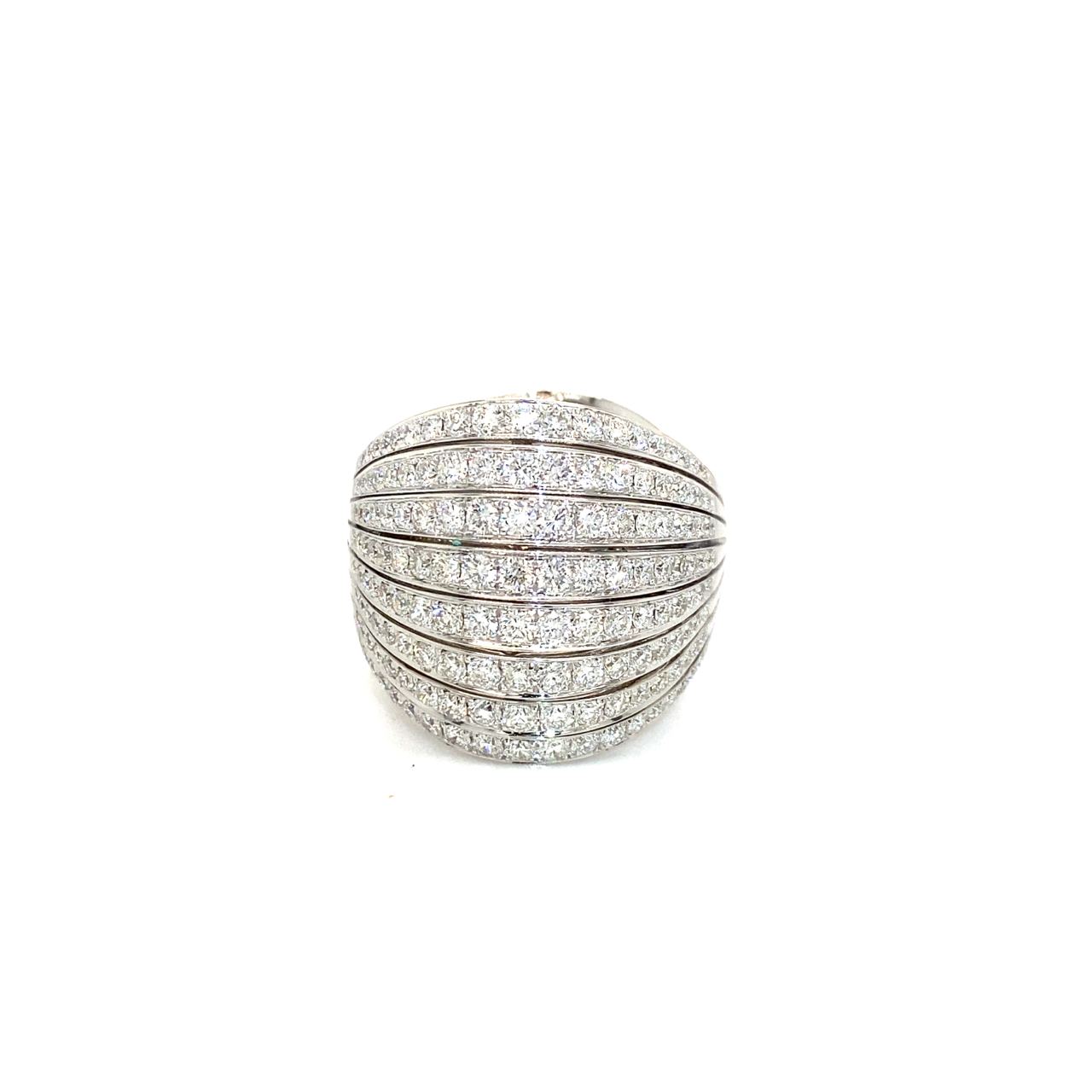 18K White Gold Round Bubble Pave Layer Diamond Ring
