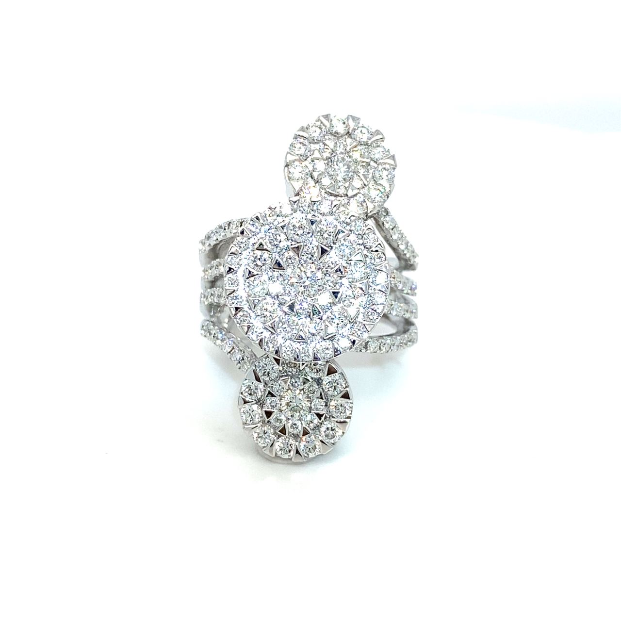 18K White Gold Triple Lotus Cluster Top Diamond Ring