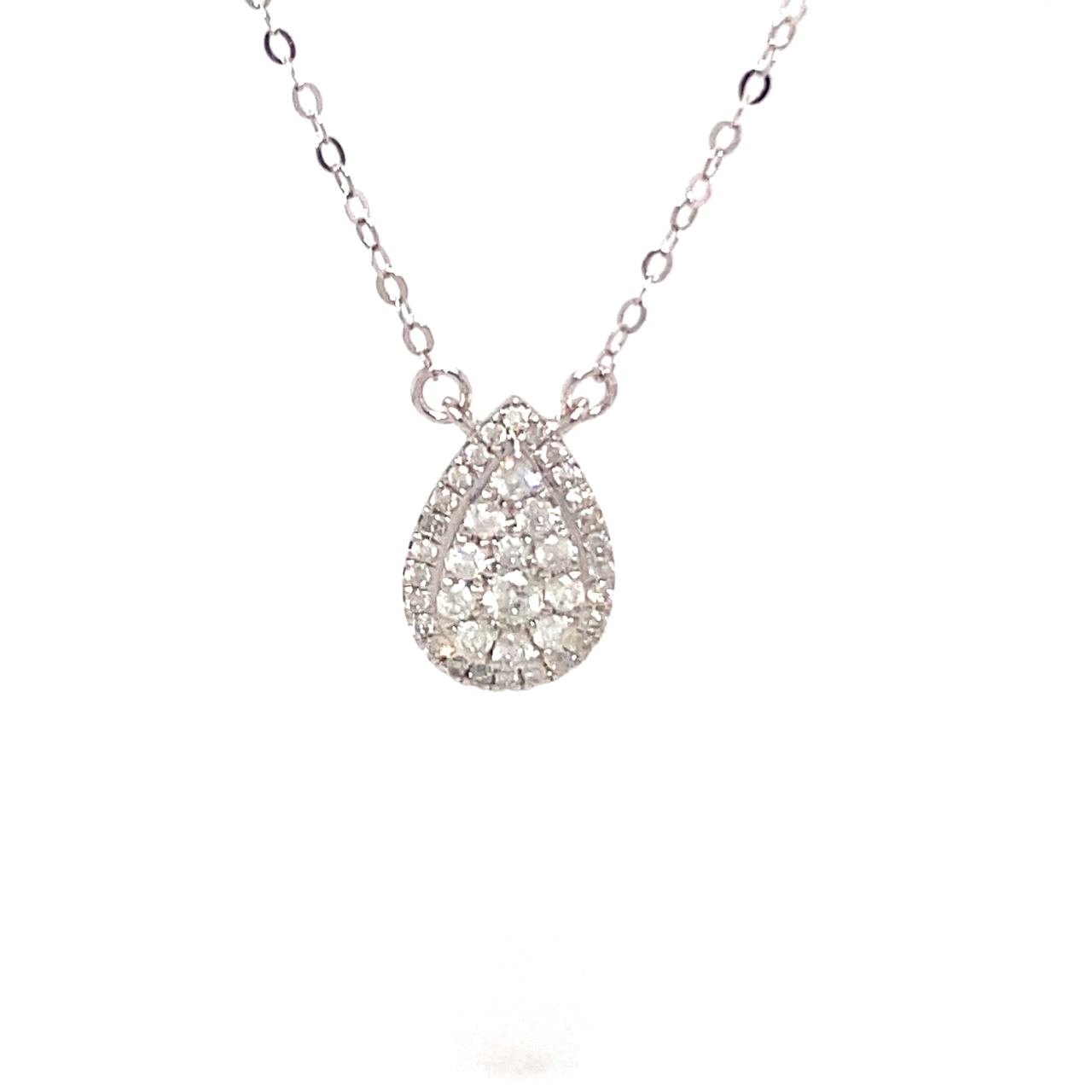 18K White Gold Double Pear Halo Full Diamond Necklace