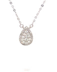 18K White Gold Double Pear Halo Full Diamond Necklace
