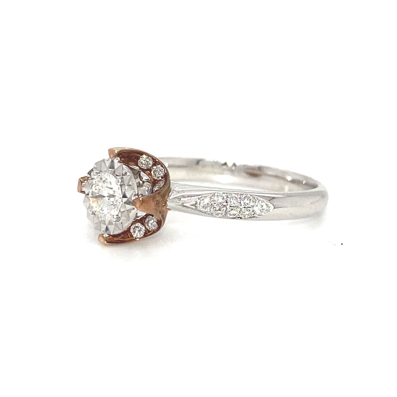 18K White Gold Lotus Top Illu Medium Band DIamond Ring