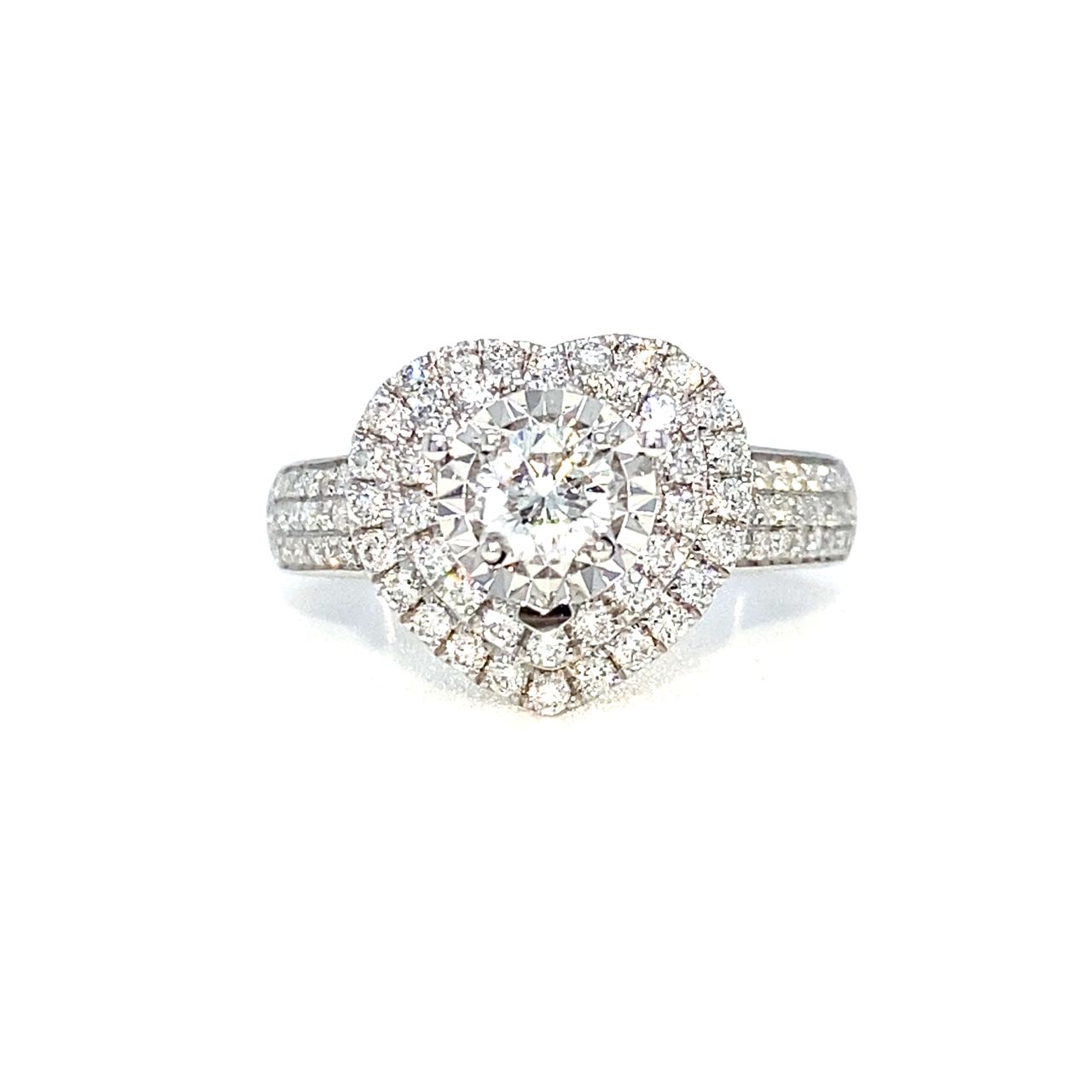 18K White Gold Double Heart Halo Illu Top Setting Diamond Ring