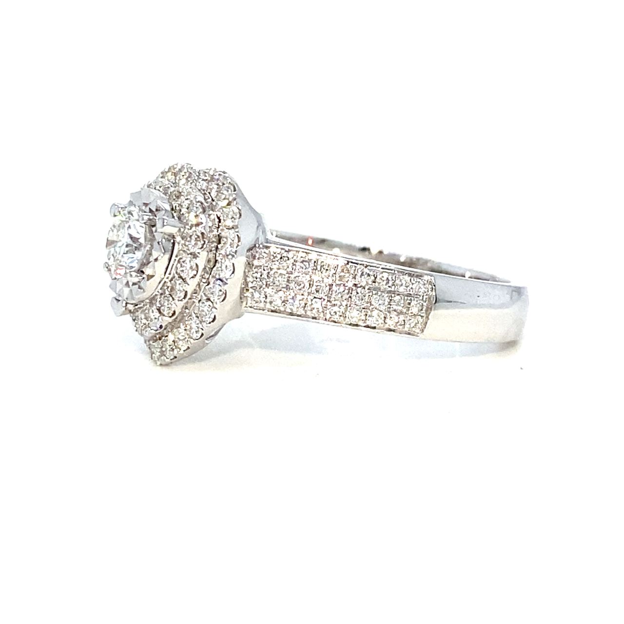 18K White Gold Double Heart Halo Illu Top Setting Diamond Ring