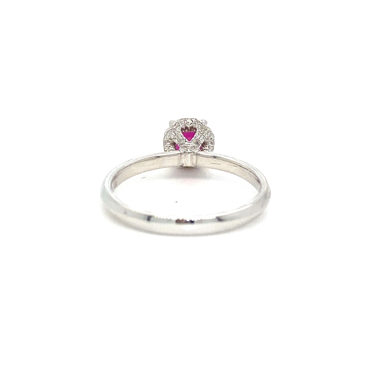 18K White Gold Round Ruby Halo Diamond High Diamond Ring