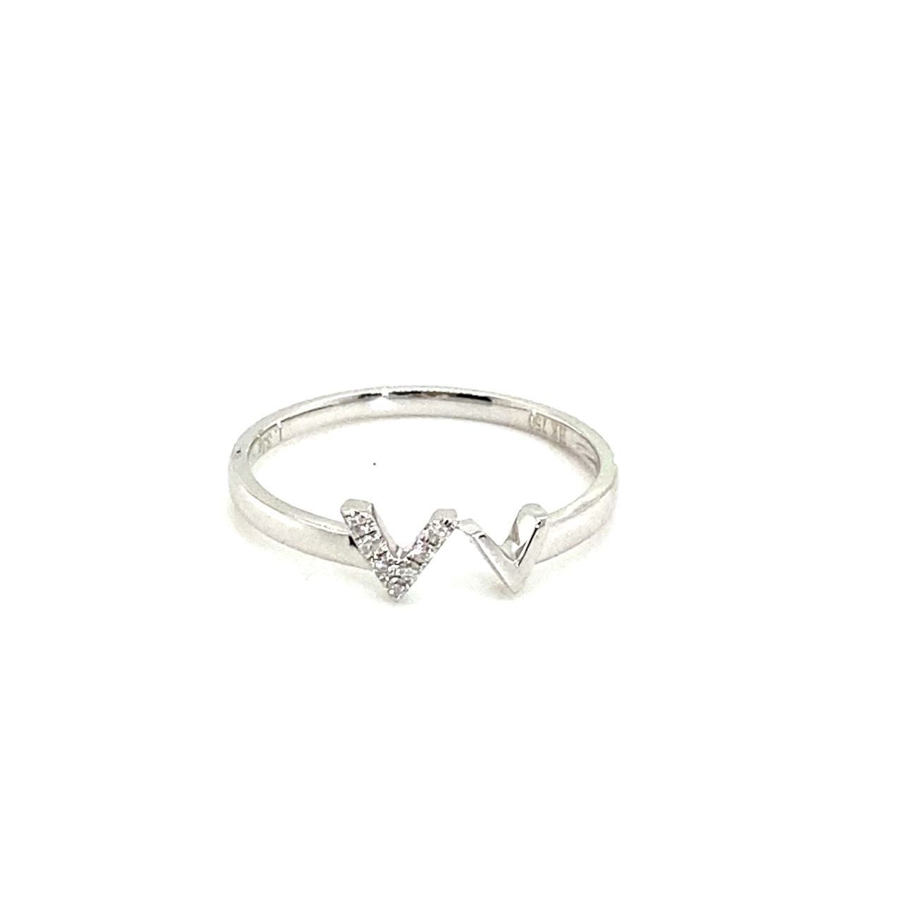 18K White Gold Double V  Diamond Ring