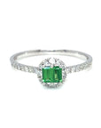 18K White Gold  Mini Baguette Green Sapphire Diamond  Ring